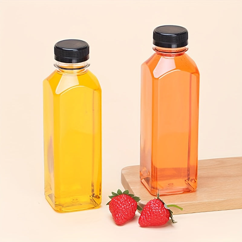 8pcs, Empty Drink Bottles, 17oz Plastic Juice Bottles With Black Lids, Reusable Juice Storage Containers For Storing Water And Homemade Beverages